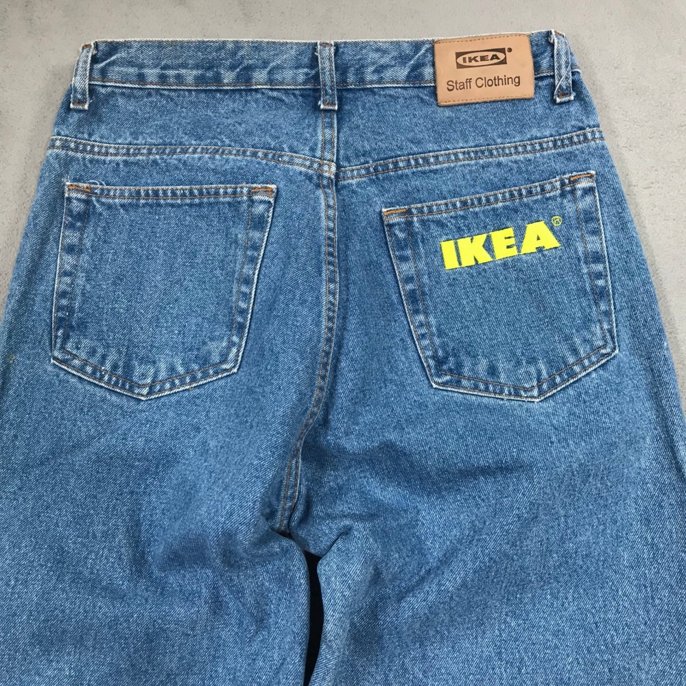 IKEA Staff Clothing Jeans Mens 31x33 Blue Button Fly Straight Leg Denim Vintage